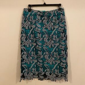 Maeve pencil skirt, crocheted navy, teal and white. Size 6
